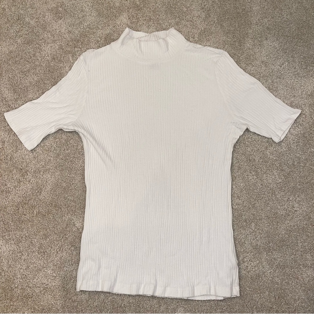 Rachel Zoe Cream White Rib Knit Sweater short sleeve turtleneck size Medium